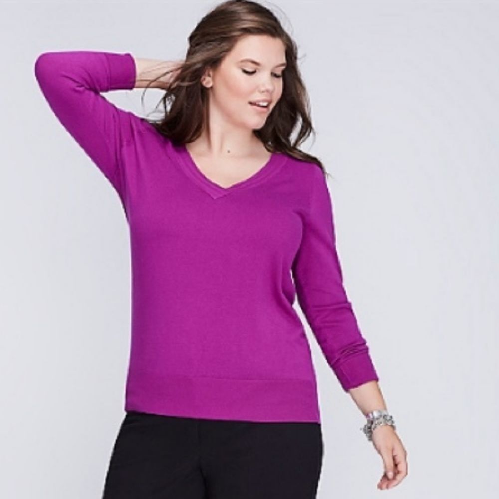 LANE BRYANT purple sweater‎ v-neck fitted lightweight 18/20